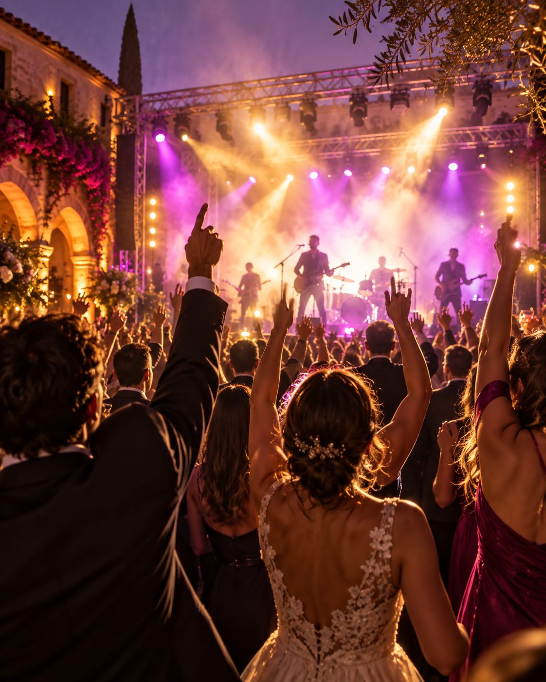 Invitados disfrutando de una banda en directo durante una boda