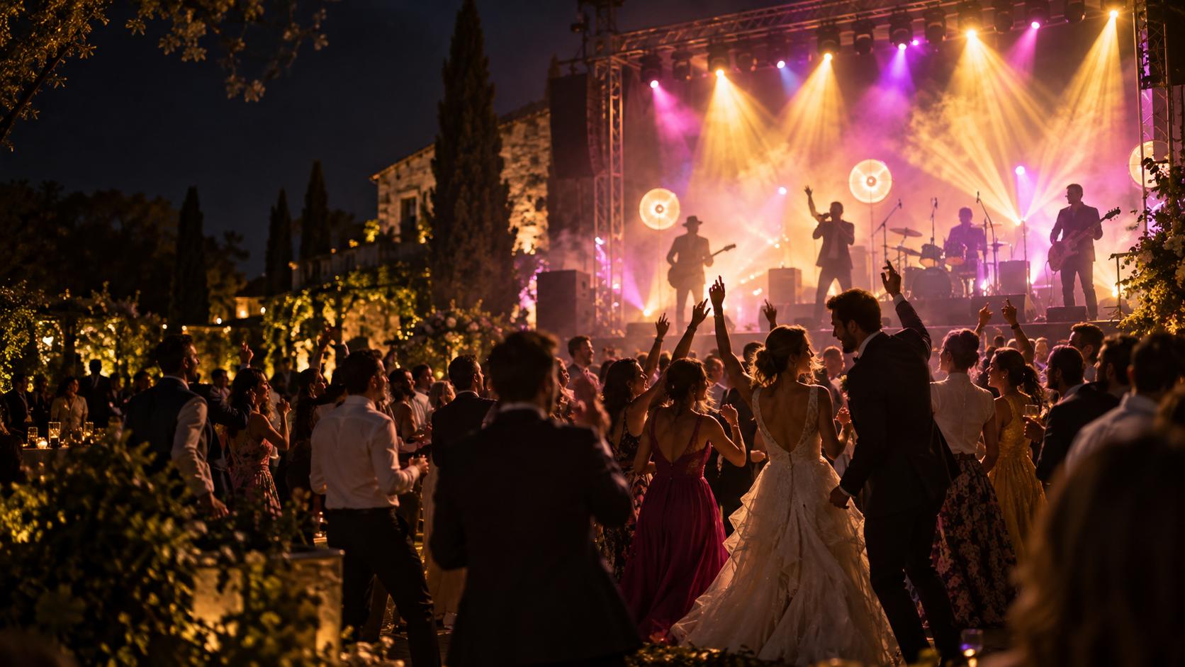 Boda convertida en un concierto con banda y producción profesional